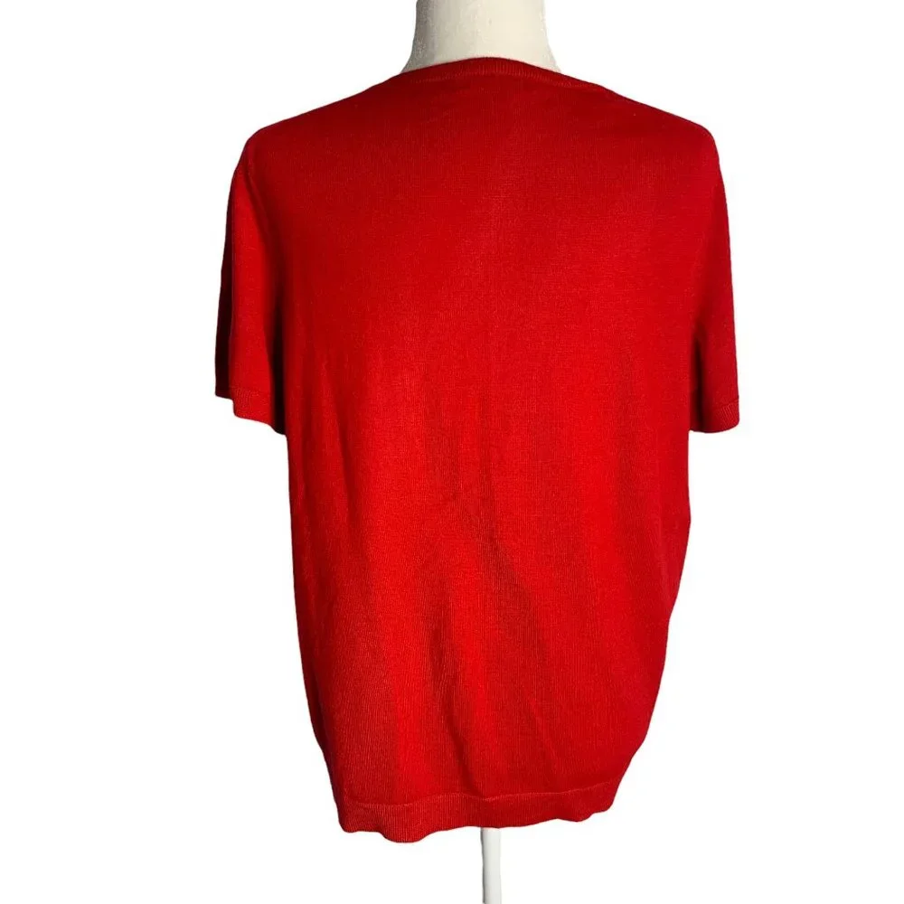 Lands End Embroidered Short Sleeve Sweater XL Red Las Vegas Knit Round Neck - Picture 5 of 7